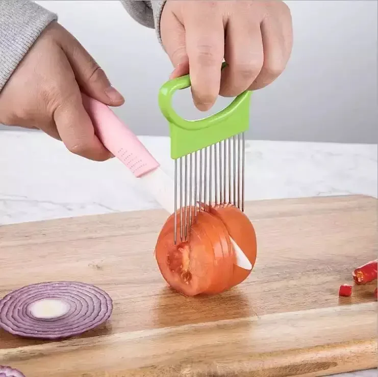1Pc Multifunction Onion Tomato Cutting Vegetable Slicer Cutter Gadget Chopper Aid Guide Holder Slicing Kitchen Tools