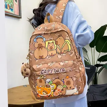 Zaino capibara carino di grande capacità Zaino per studenti traspirante in cartone animato Borsa per libri ultraleggera in nylon Ritorno a scuola Donna Ragazza 1