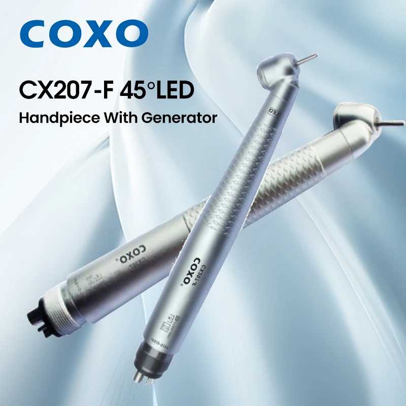 

COXO CX207-F LED 45° Contra-Angle Handpiece - Air-Powered High-Speed Turbine with 3 Air/Water Spray Modes for Tooth Cleaning