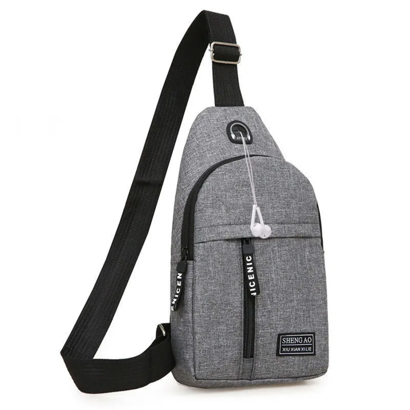 Men Shoulder Bags Sports Chest Bag USB Charging Earphones Cable Hole Crossbody Bags For Men Anti Theft Short Trip Messengers Bag mens messenger bag