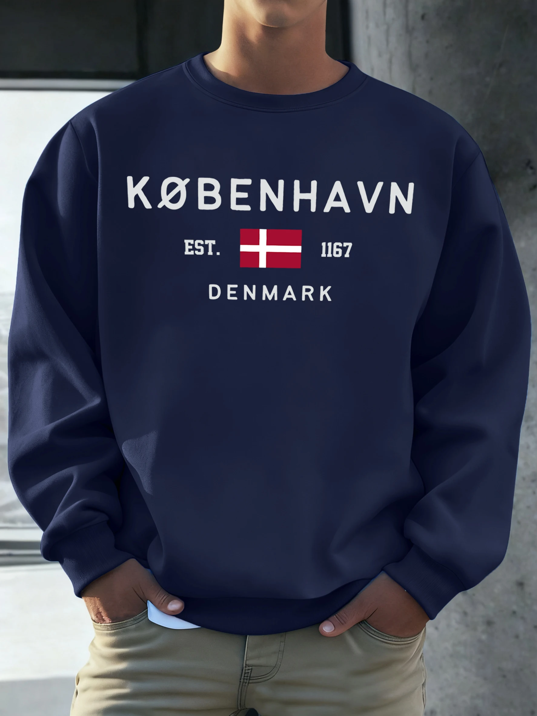 Kobenhavn Dänemark Flagge Gedruckt Sweatshirt Männer Fleece Mode Pullover Kreative Herbst Sportswear Unisex All-Match Oansatz Kleidung