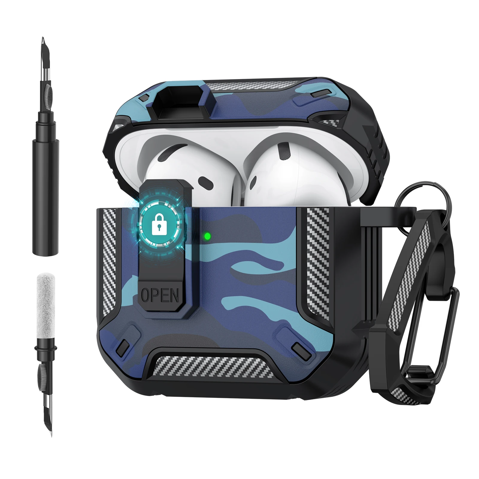 Enhanced Security Lock Case with Hook - 360° Protective Shell for Wireless Earbud Cases