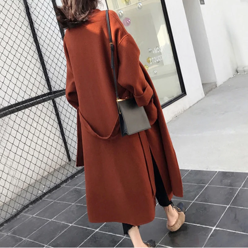 IHOBBY Notched Collar Loose Women Woolen Coats Autumn Winter New Thicken Warm Split Female Blend Outwear black puffer coat with hood