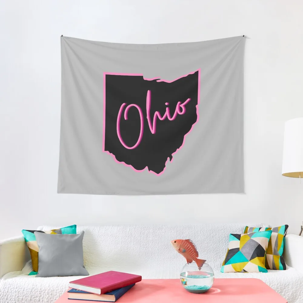 

Ohio - Cute Pink Ohio State Tapestry On The Wall Room Decorating Aesthetic Tapestry