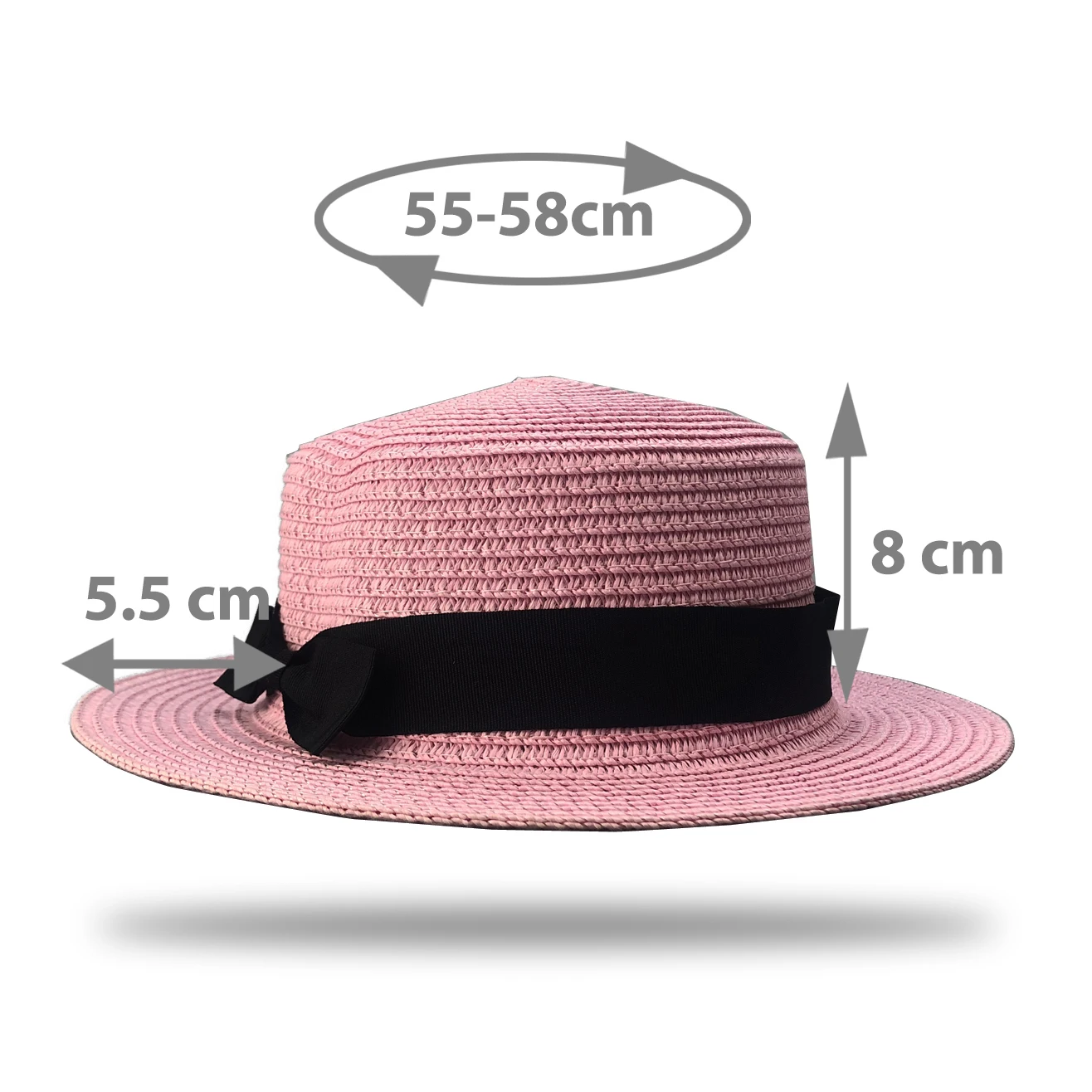 

Women Boater Straw Sun Hats Summer Flat brim Bowknot for Solid Straw Jazz Beach