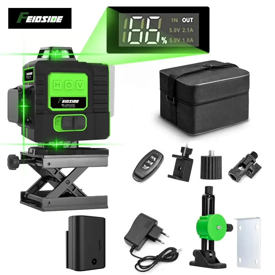 Laser Level FEIDSIDE 16/12 Lines 4D/3D Laser Level Green Line Self-Leveling 360 Horizontal And Vertical Super Powerful