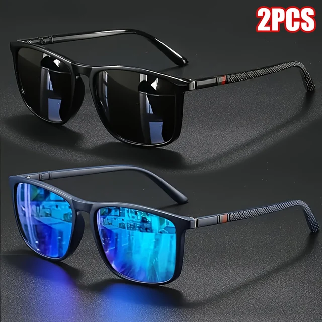 2 paires de lunettes de soleil polarisées carrées vintage de luxe UV400 pour hommes et femmes, idéales pour le cyclisme, la conduite, la pêche et les voyages 1