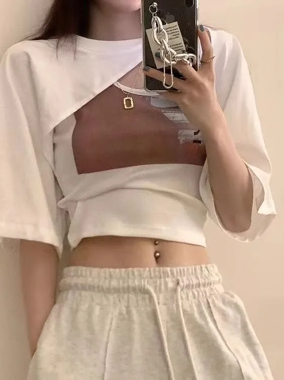 Slim Fit Summer Print Top And ort T-irt Set Korean Sle Commute Faion Casual Wear Polyester Material ort Sve