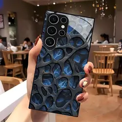 Cool Blue Honeycomb Glass Phone Case - Frosted Non - Slip Full Cover - Galaxy S20 (Black1)