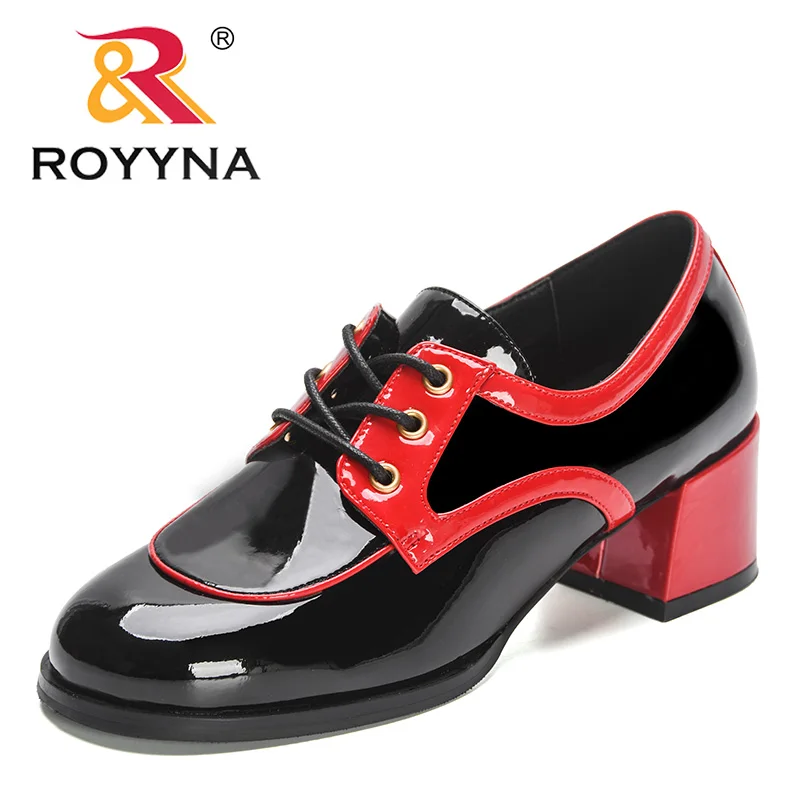 

ROYYNA 2023 New Designers Platform Flats Brogue Patent Leather Lace up Classic Footwear Female Oxford Shoes Women Dress Shoes