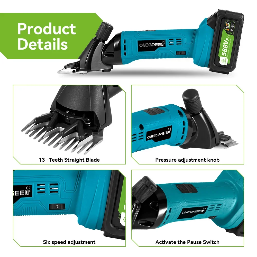 ONEGREEN 6 Speed Electric Sheep Shears 13 Teeth Electric Scissor Cordless Wool Shears Sheep Shearing For Makita 18V Battery 5