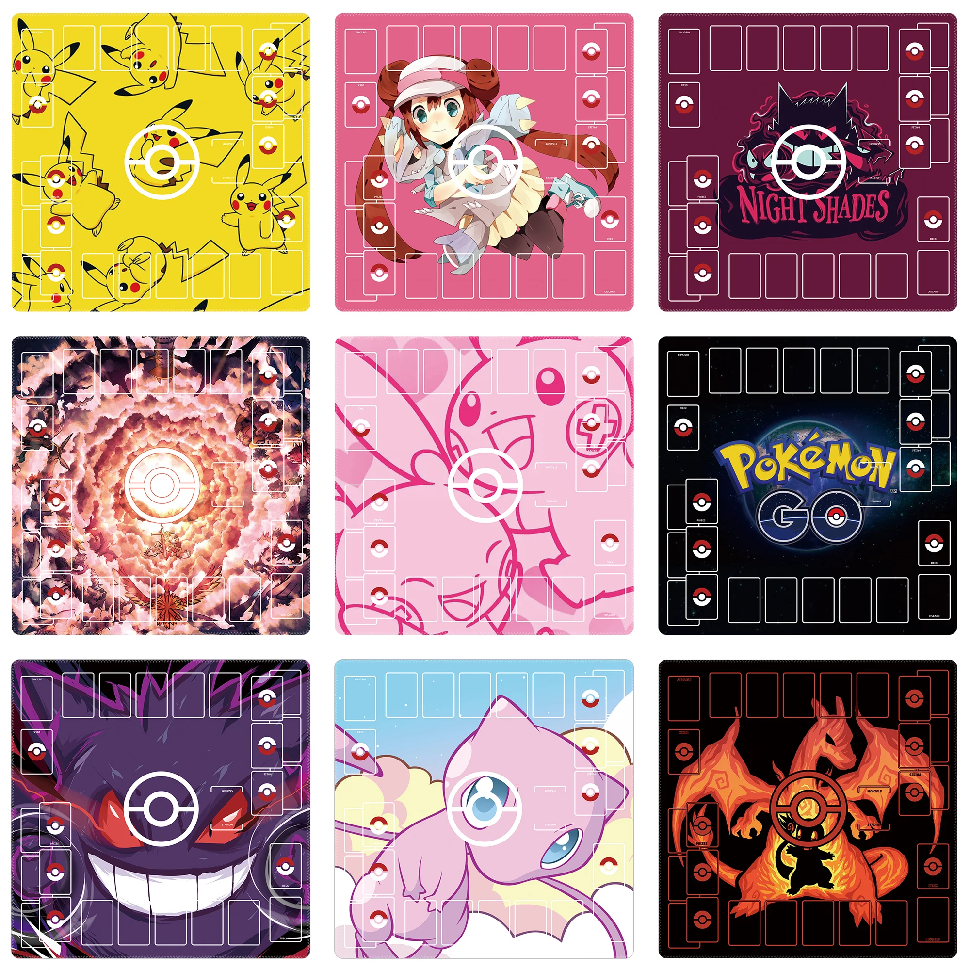 

60*60*0.2cm PTCG Pokemon Dedicated GAME Card Mat Battle Mew Pikachu Gengar Charizard Acerola Rosa Gift Toy Anime Table Mat