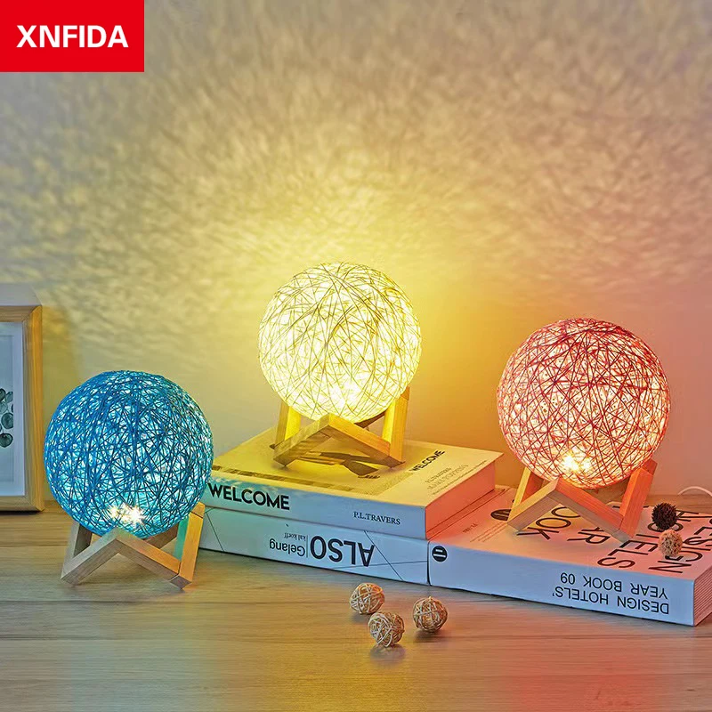 

USB Plug Light Romantic Night Light Creative INS Wind Starry Table Lamp Bedroom Bedside Lamp Fantasy Rattan Ball Moon Light