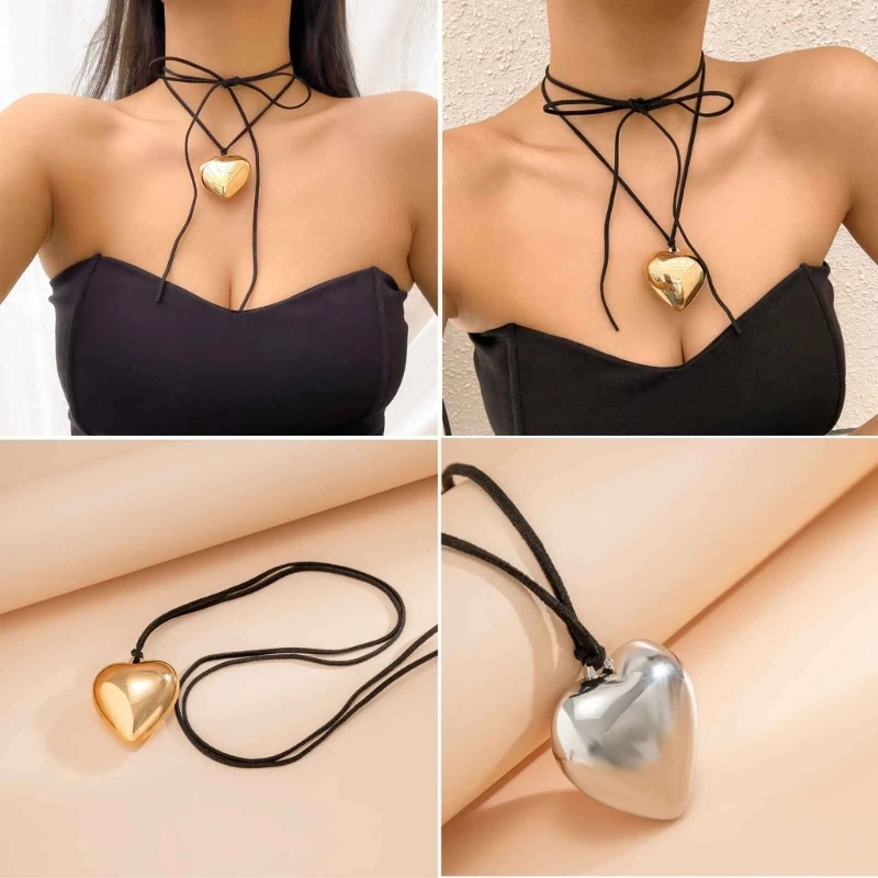 Herz Anhänger Kragen Halskette lange Samt Seil Fliege Halsreif Halskette Modeschmuck Krawatte Schlüsselbein Kette Halskette – Detail 9