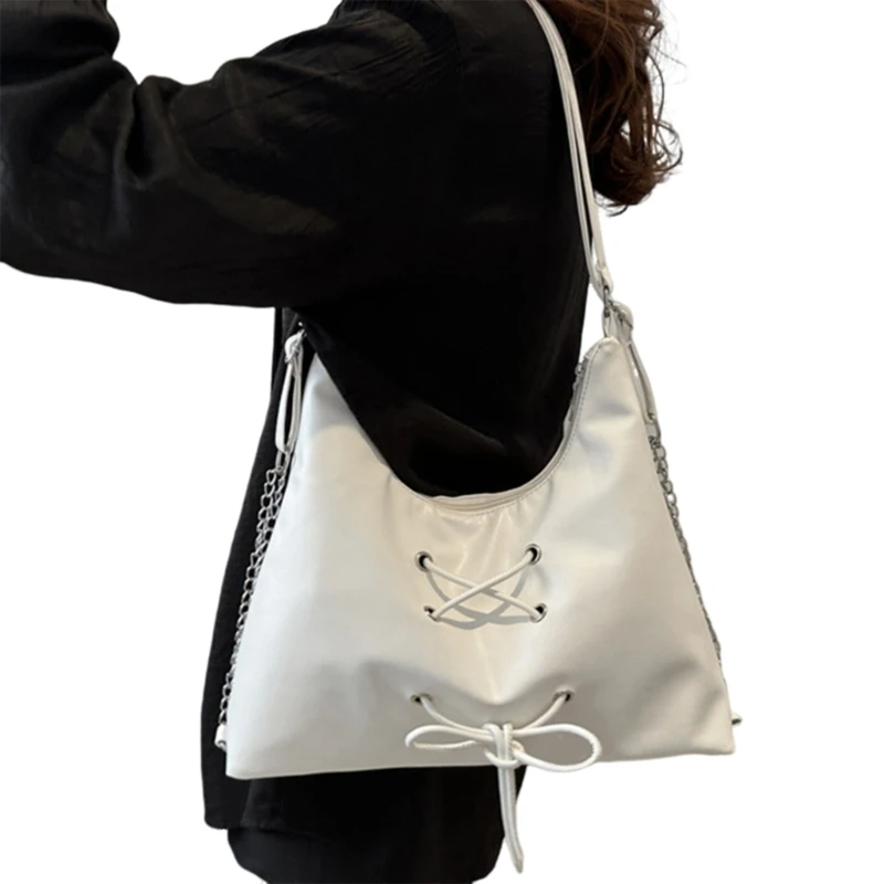 Student Book Bag Women PU Leather Crossbody Bag Backpack Chain Shoulder Bag E74B