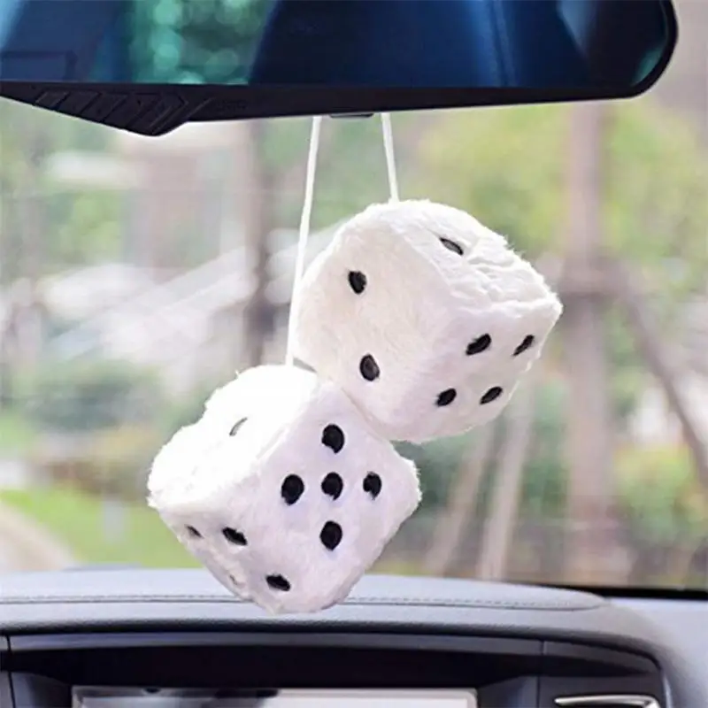 Colorful Plush Dice Craps JDM Rearview Mirror Car Pendant Charms Ornaments  Hanging Suspension Car Styling 