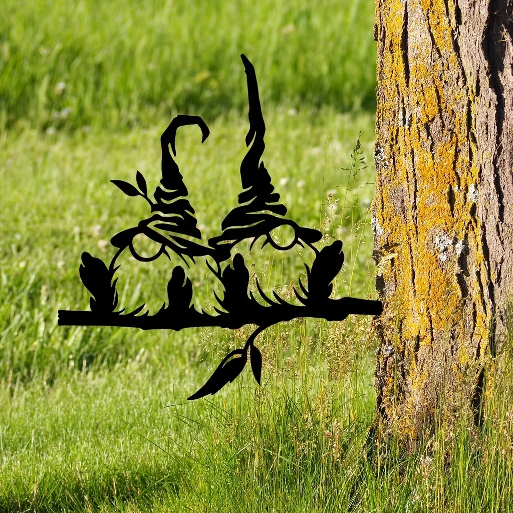 

HELLOYOUNG Metal Branch Gnomes Stake Outdoor Mushroom Decoration Yard Decor Metal Yard Art Garden Tree Decorations Outdoor Garde