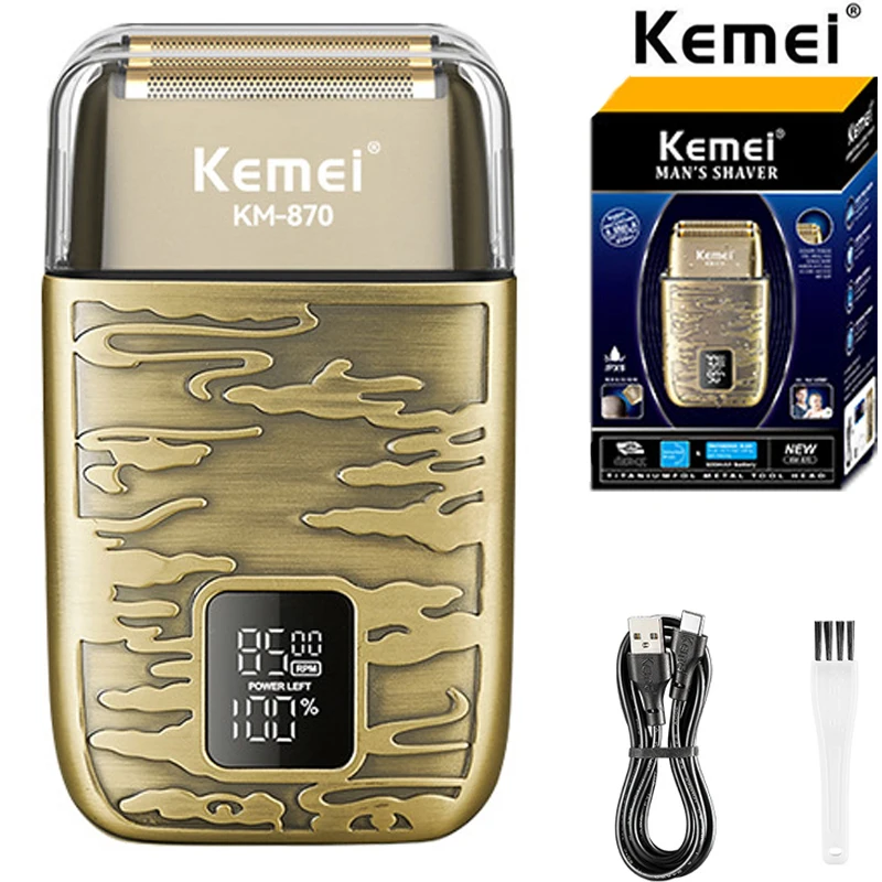 

Kemei 870 Pro Metal Housing Barber Shop Hair Electric Shaver For Men Beard Bald Head Shaving Machine Rechargeable Electric Razor