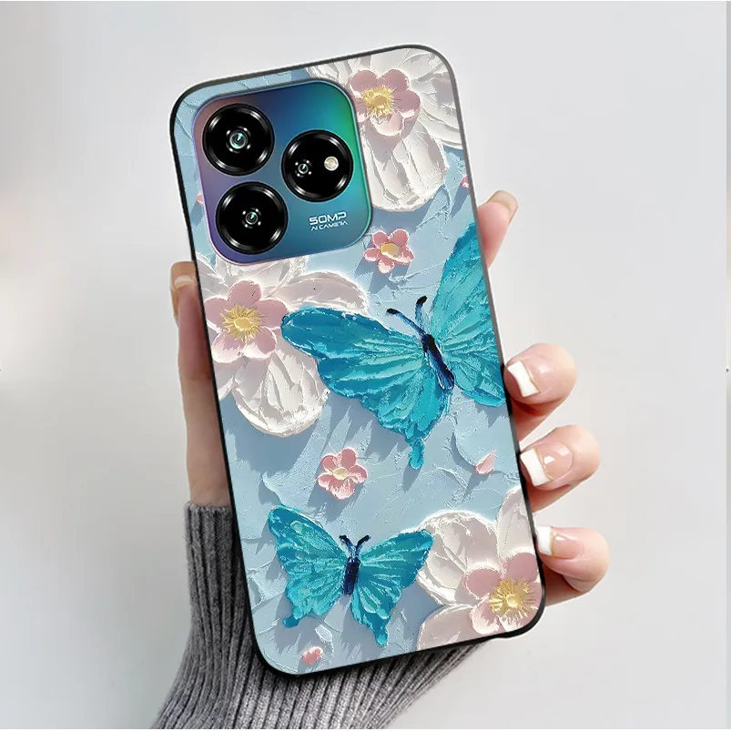 Black Soft Silicone Case with Cute Flower Cartoon Design