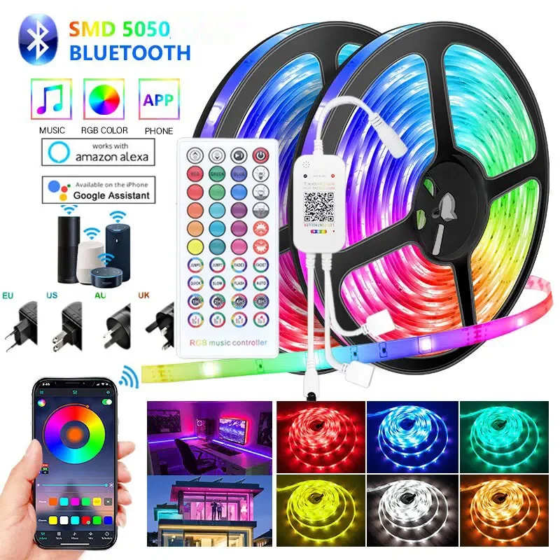 

Светодиодные ленты Bluetooth 5050 2835 Wi-Fi Alexa Rgb, гибкая лента для ТВ, Светодиодная лента, Диодная лента 5-30 м для детской комнаты, декор для игр