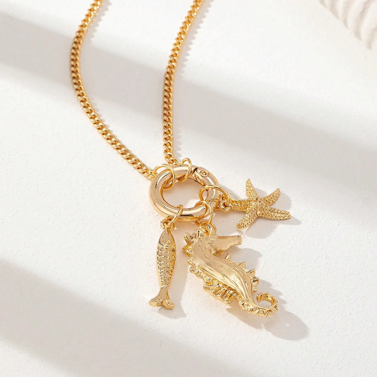 Bohemia Color Conch Texture Shell Starfish Charms Pendant Necklace Summer Beach Seahorse Fish Oysters Pearl Choker Chic Jewelry