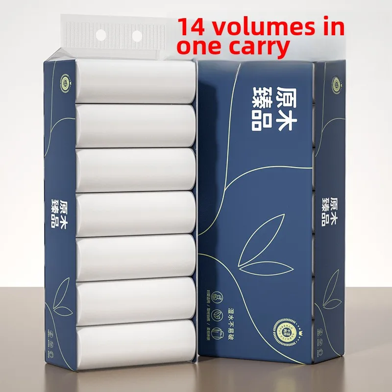 14 rolls of coreless virgin wood pulp solid toilet paper household affordable loading dormitory toilet roll paper hand