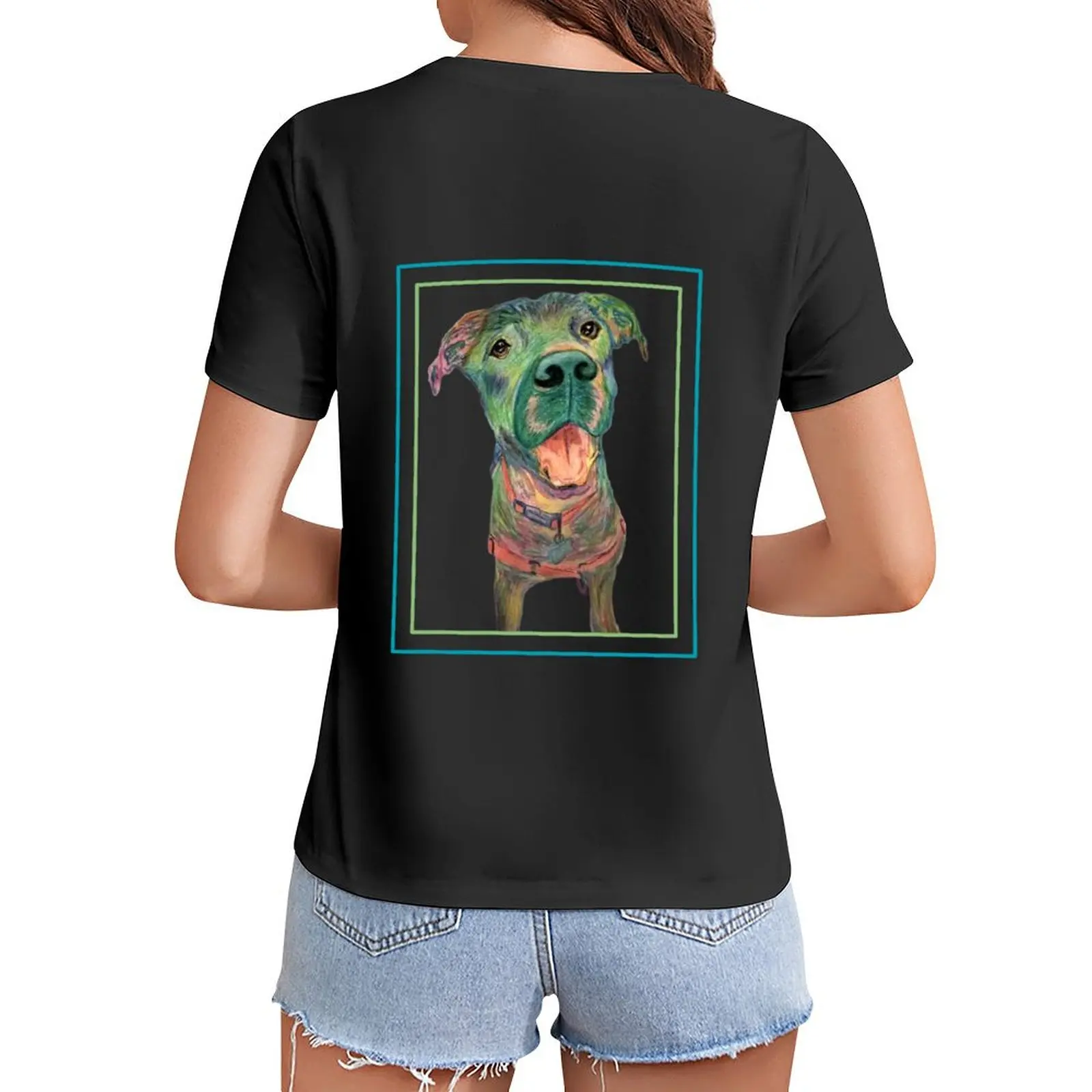 

Colorful Dog Art Apparel T-Shirt customizeds sports fans customs plain rock and roll t shirts for Women
