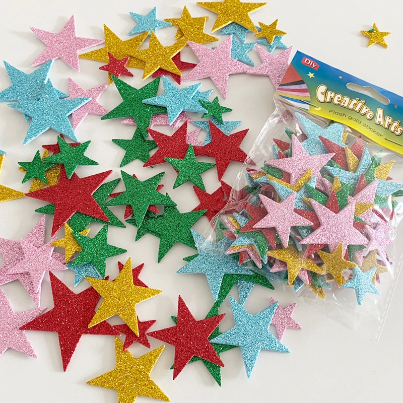 60pcs /bag Colorful Glitter Foam Star Stickers Kids Toy Scrapbooking Kit  Early Educational DIY Kindergarten Craft