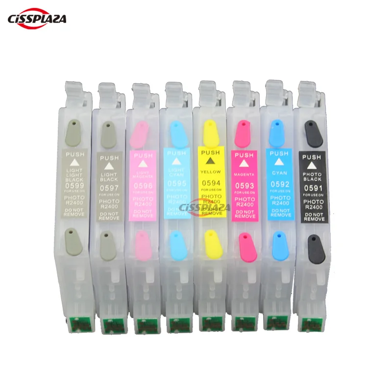 8pcs CISSPLAZA T0591-T0599 refillable ink cartridge compatible for Epson Stylus Photo R2400,printer supplies,ink cartridge,inkjet ink cartridge