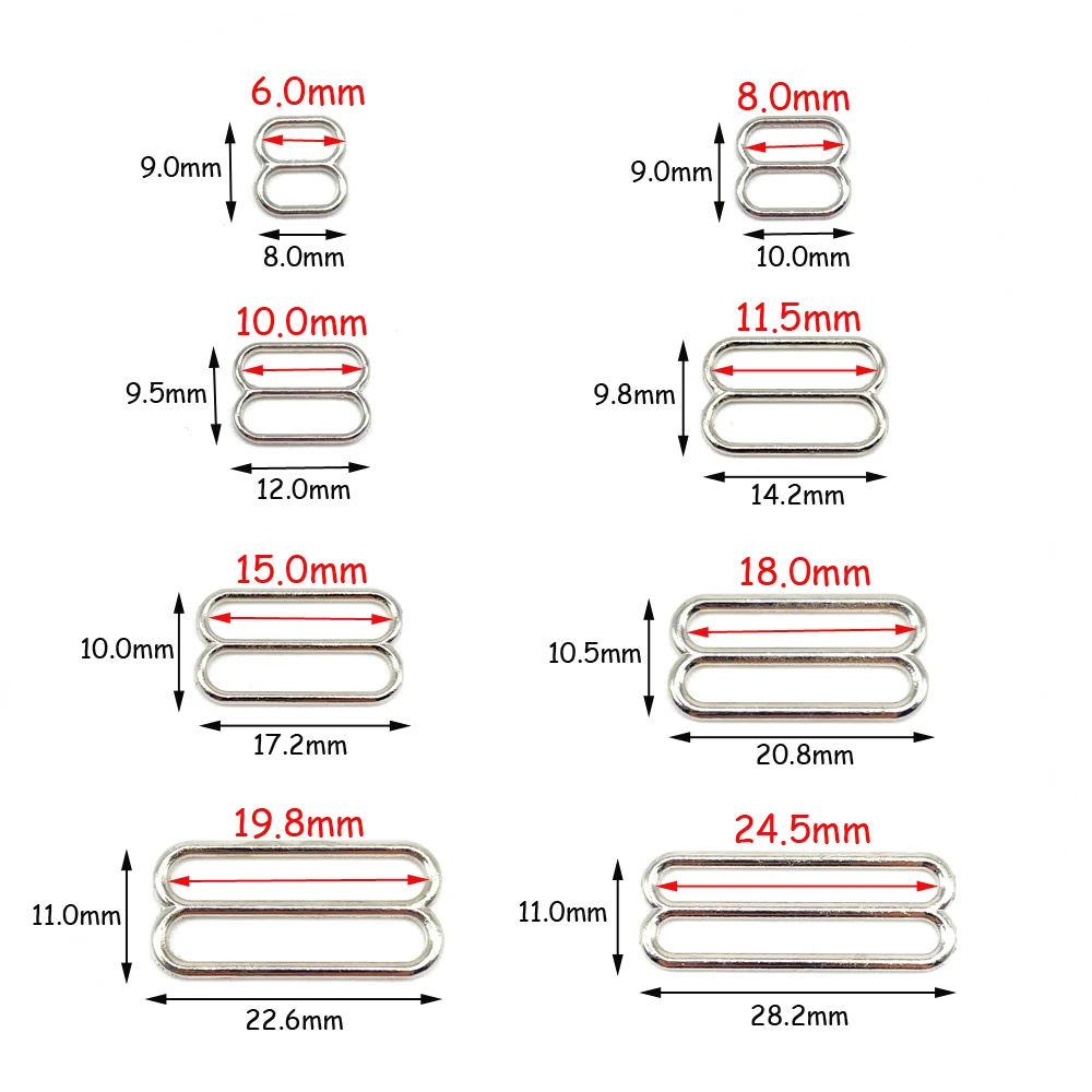 100 unids/pack 6mm ~ 25mm hebillas de ajuste de correa de sujetador de Metal ropa interior deslizadores anillos Clips para ajuste de lencería accesorios DIY
