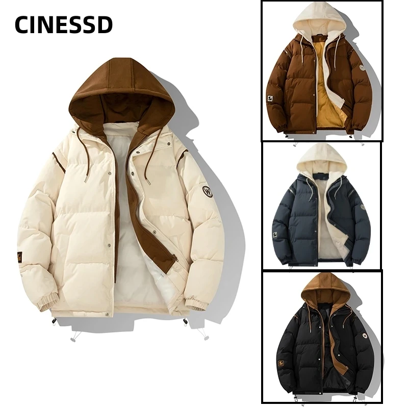 

2023 New Winter Hooded Jacket Men Cotton Padded Coats Thickened warm Outdoor Windbreaker Neutral Casual Windproof Male Jacket