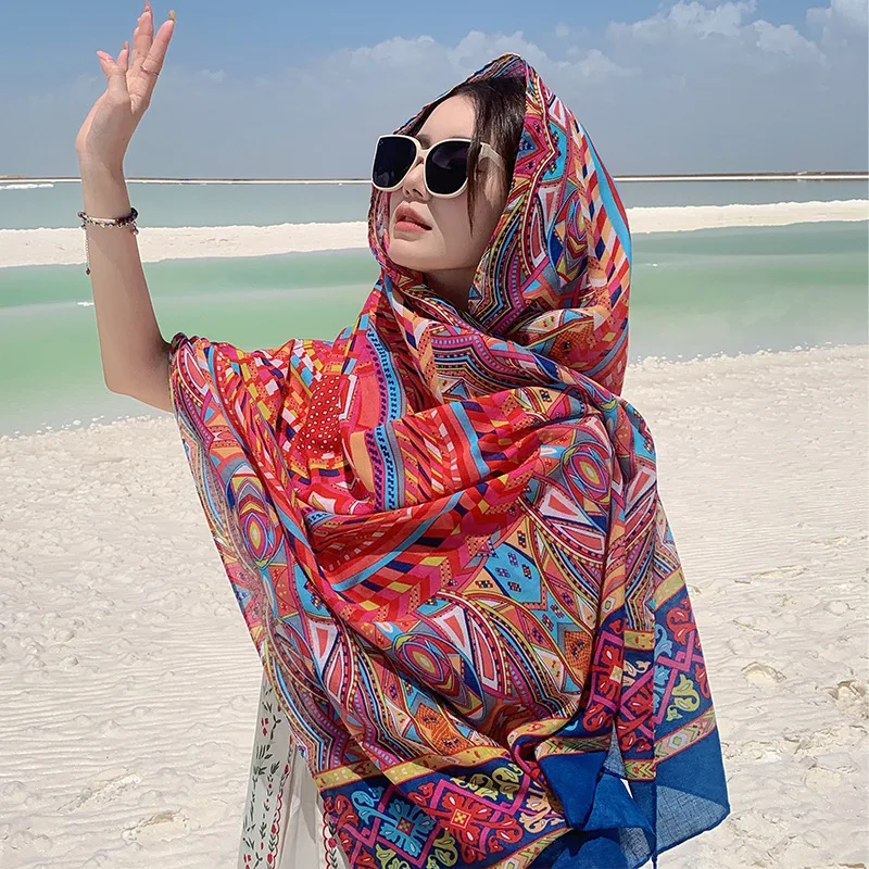 Urlaub Sonnencreme Ethnische Print Schal Für Frauen Lange Wraps Tücher OverSize Brasilianische Badeanzug Bade Abdeckung-ups Handtuch Strand tragen – Detail 39