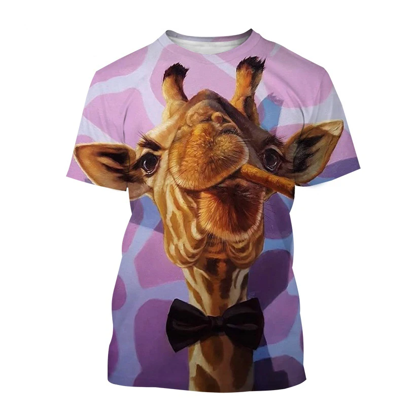 

Summer Men's Giraffe 3D Printing Short Sleeve T-Shirt Fashion Casual Prairie Animal Harajuku Streetwear Top