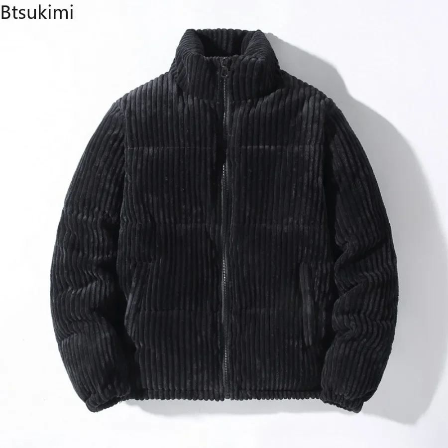 New Men's Corduroy Parkas Thicken Warm Cotton-padded Jackets Fashion Stand Collar Solid Zipper Casual Coats Man Winter Outerwear parka coat parkas coat