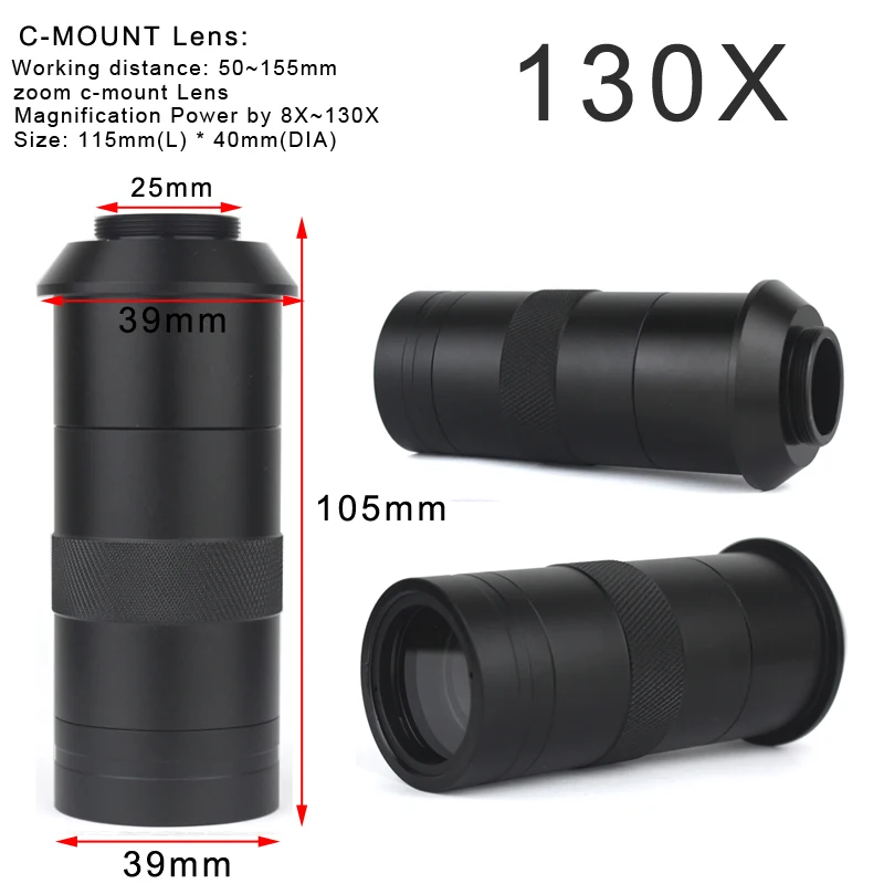 48MP 4K 60FPS 1/2 인치 1080P HDMI USB 비디오 디지털 현미경 카메라, 180/130X 줌 C 마운트 렌즈 56 LED 휴대폰 수리 도구
