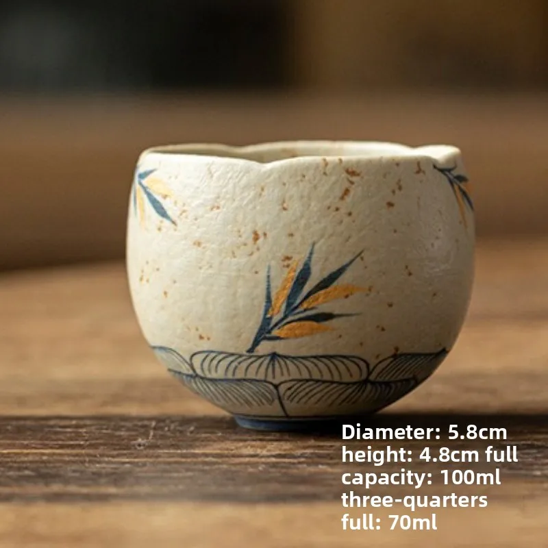 Caramel Glaze Hand-painted Bamboo Gaiwan Retro Tea Tureen Tea Bowl With Lid Kit Tea Maker Cover Bowl Chinese Tea Set Gift