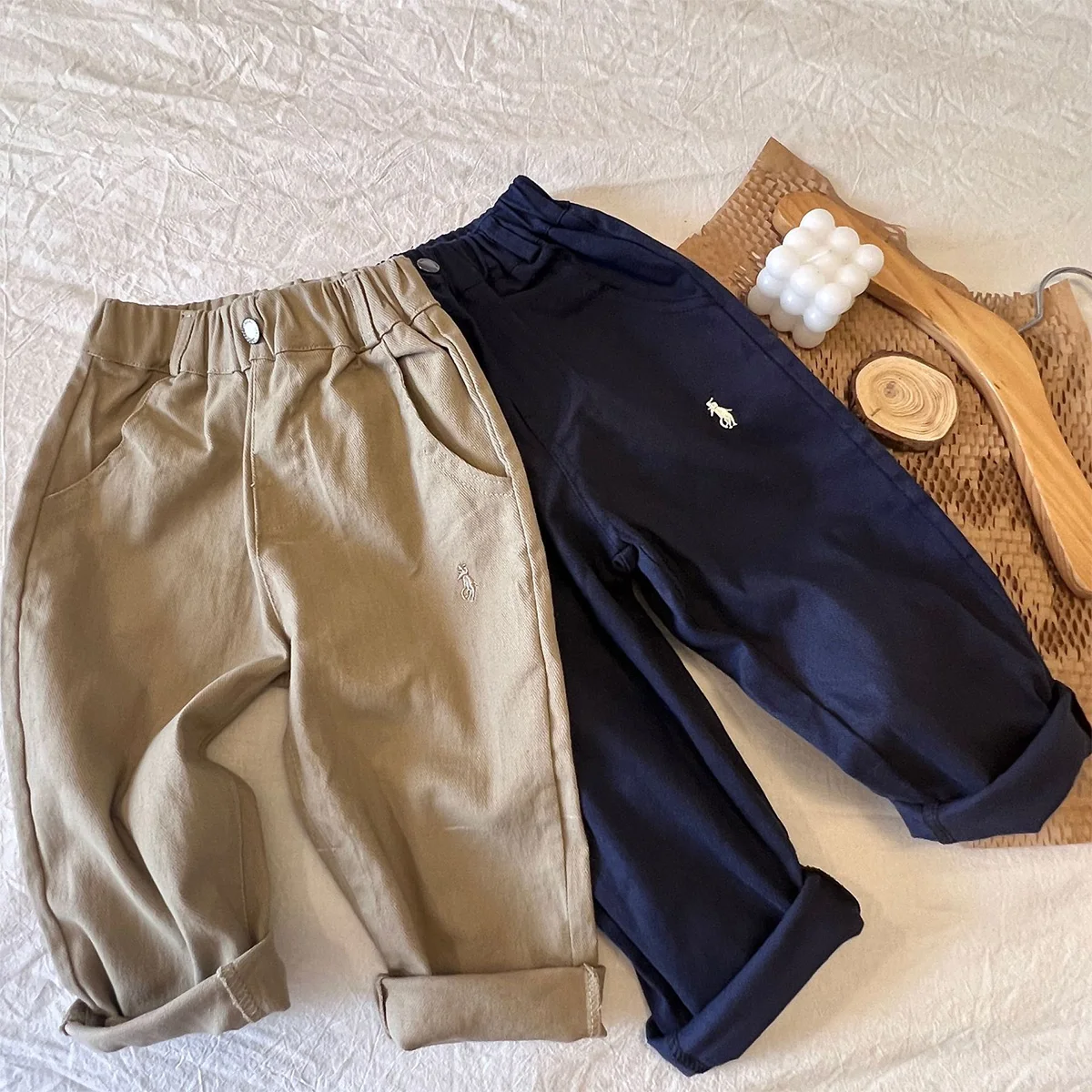 Boys High Stretch Work Pants Cotton Pattern Casual 1-5Y Spring Autumn Pants