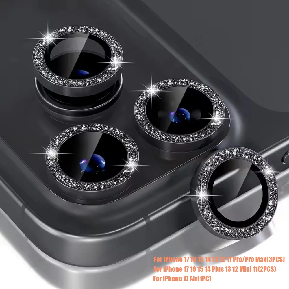 Glitter Diamond Camera Protector with Metal Lens Ring and Tempered Glass