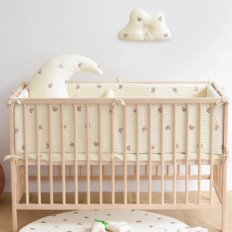 Bear Embroidery Newborn Crib Rectangular Bumper Pillow Baby Cot Bed Fence Protector Infant Bedside Pillows Cushion Baby Bedding