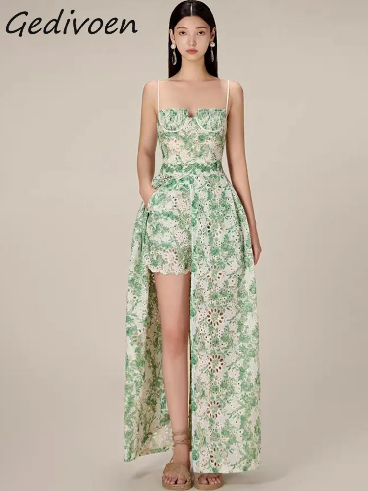 

Осеннее модное дизайнерское зеленое винтажное платье на бретельках Gedivoen, женское облегающее длинное платье с вырезом лодочкой и вышивкой + леггинсы, комплект из 2 предметов