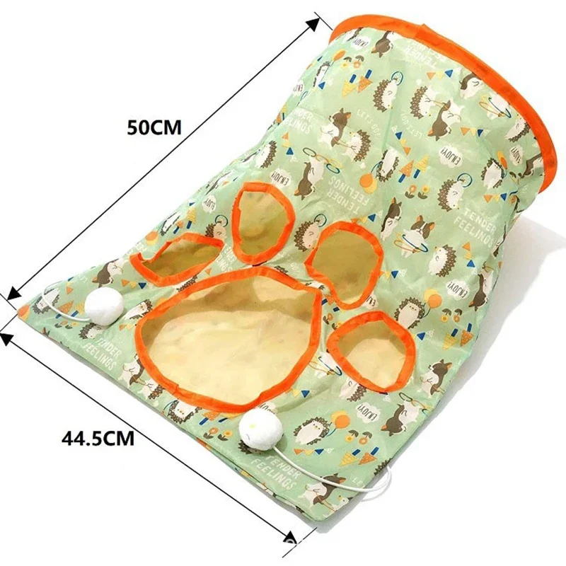 Cat Toys Drilling Bag Teaser Cat Stick Collapsible Tunnel Rattling Paper Chewable Hairball Toys