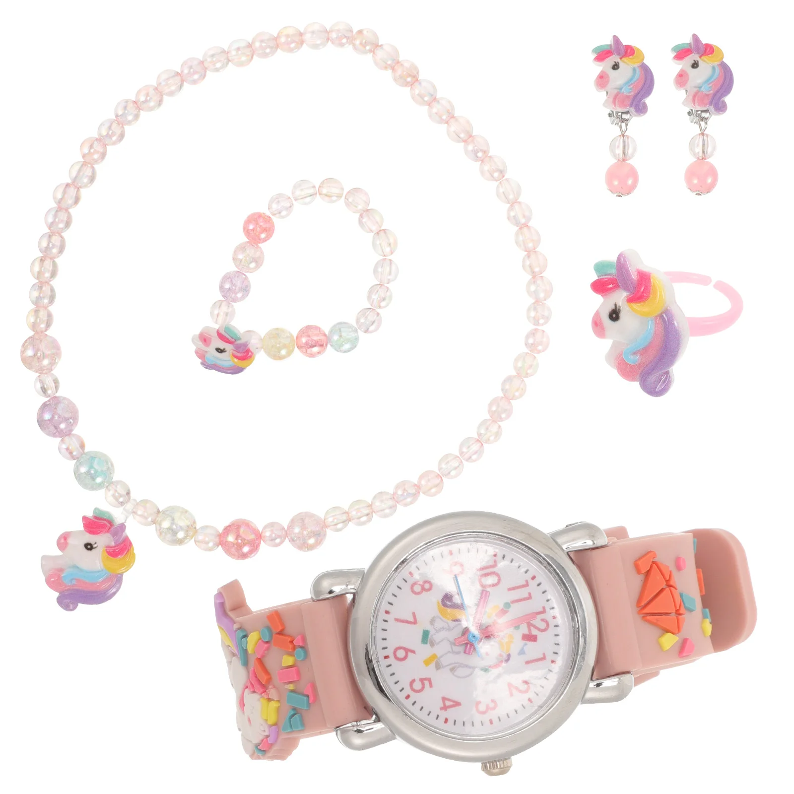 

Girl Jewelry Cute Bracelet Earrings Kids Necklace Clips Unicorn Silica Gel Beads Child Beaded Necklaces