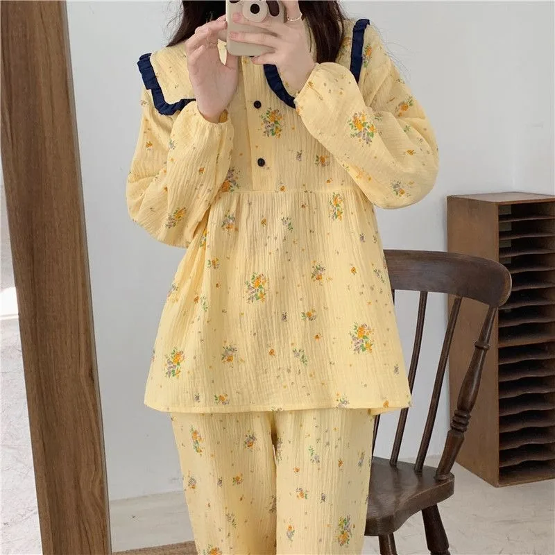 Женская пижама, Новинка осени 2024, одежда для сна, Темно-Синяя Женская одежда для отдыха, комплект домашней одежды с длинным рукавом для студентов