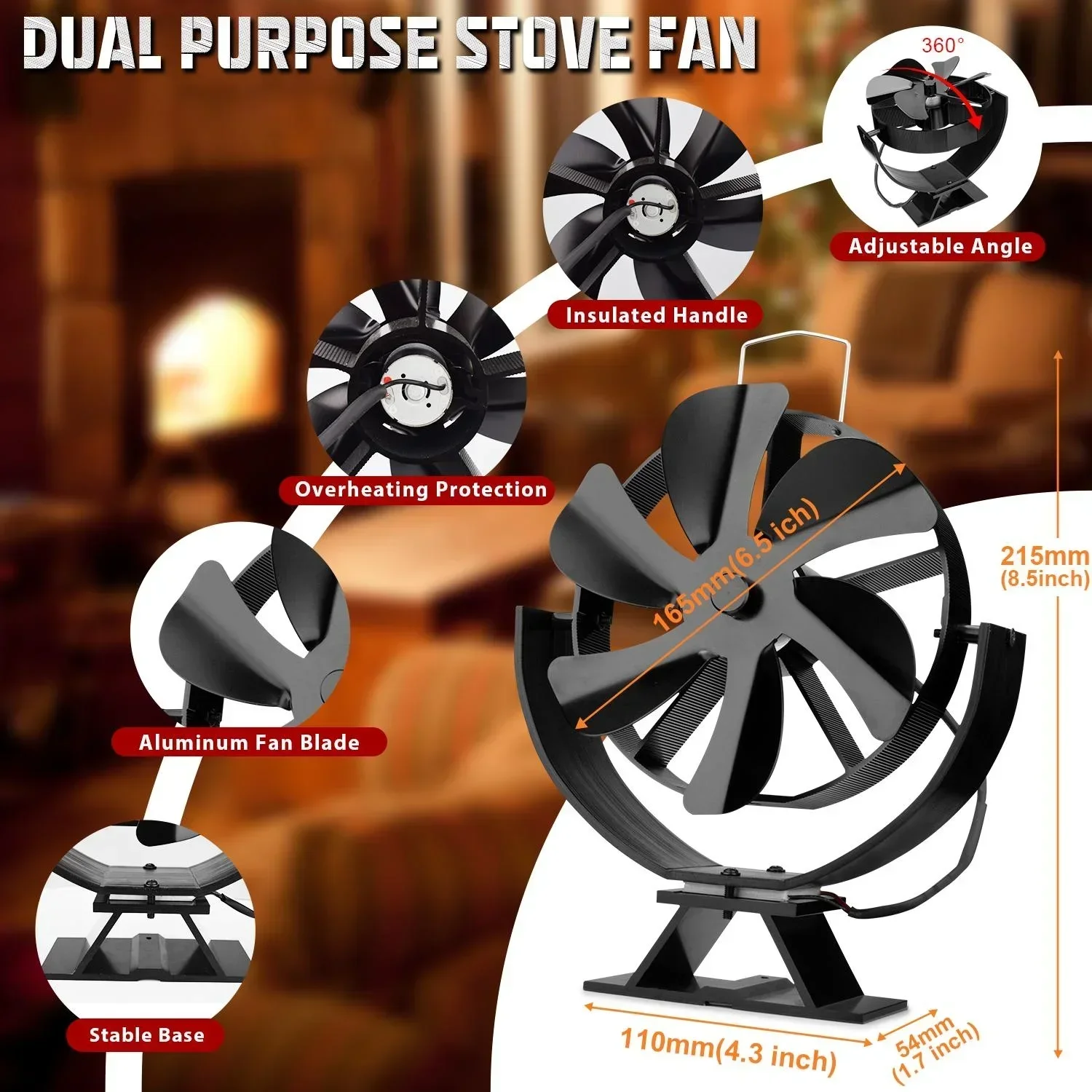 Stove Fan Heat Powered Fireplace Fan Log Wood Burner Eco-fan Quiet 360&deg; Rotating 6 Blade Home Winter Warm Heat Distribution fireplace fan
