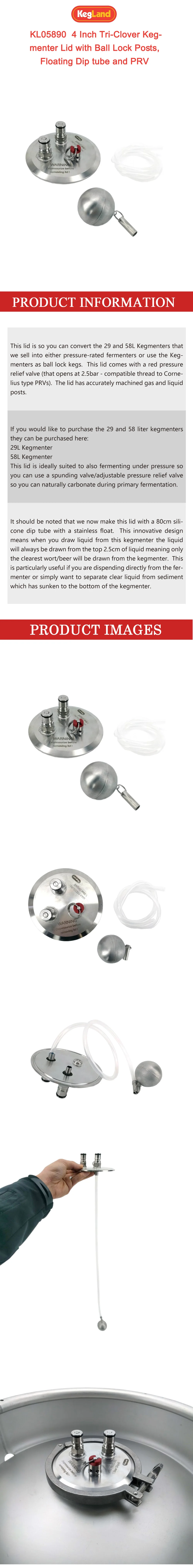 KegLand 4-Zoll-Tri-Clover-Kegmenter-Deckel mit Kugelverschlusspfosten, schwimmendem Dip-Rohr und Überdruckventil, Bierbrauen zu Hause – Detail 1