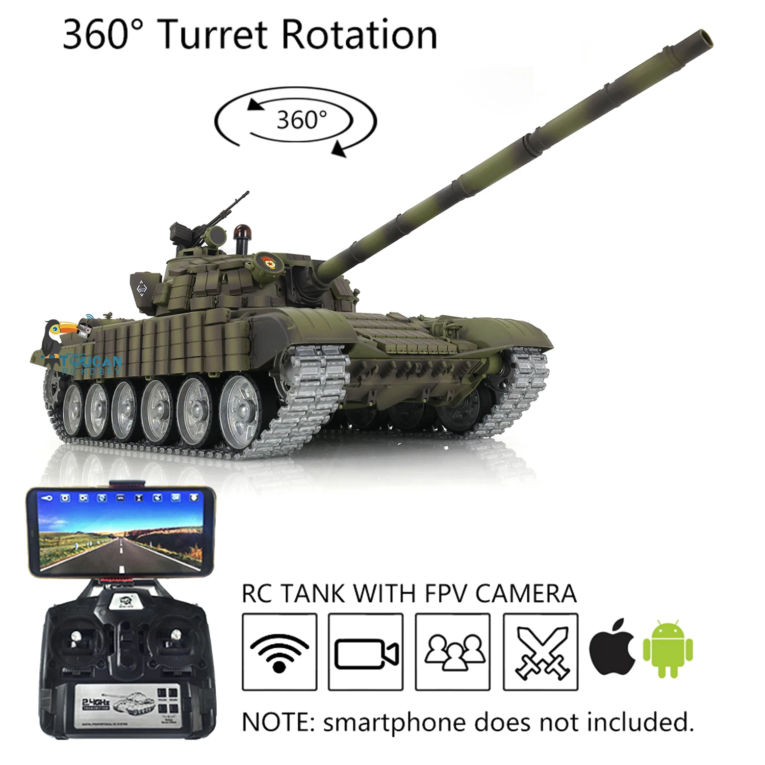 Pro Ver Heng Long TK7.0 RC Battle Tank 1/16 T72 FPV 3939 Electric Car Metal Track Wheel Remote Control BB Shooting Smoke TH20578 3