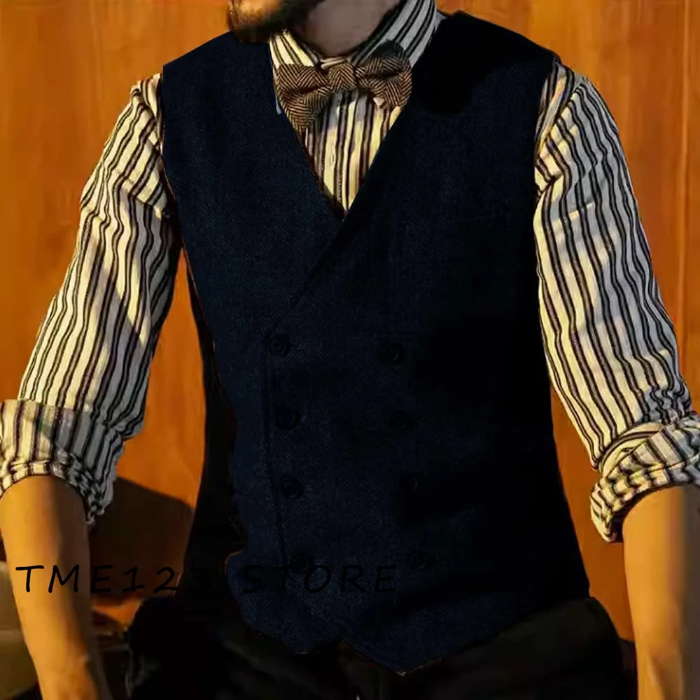 Men's Herringbone Solid Color Business Vest Gothic Chaleco Suit Male Wang Vests for Women Formal Man Ambo Steampunk Waistcoat
