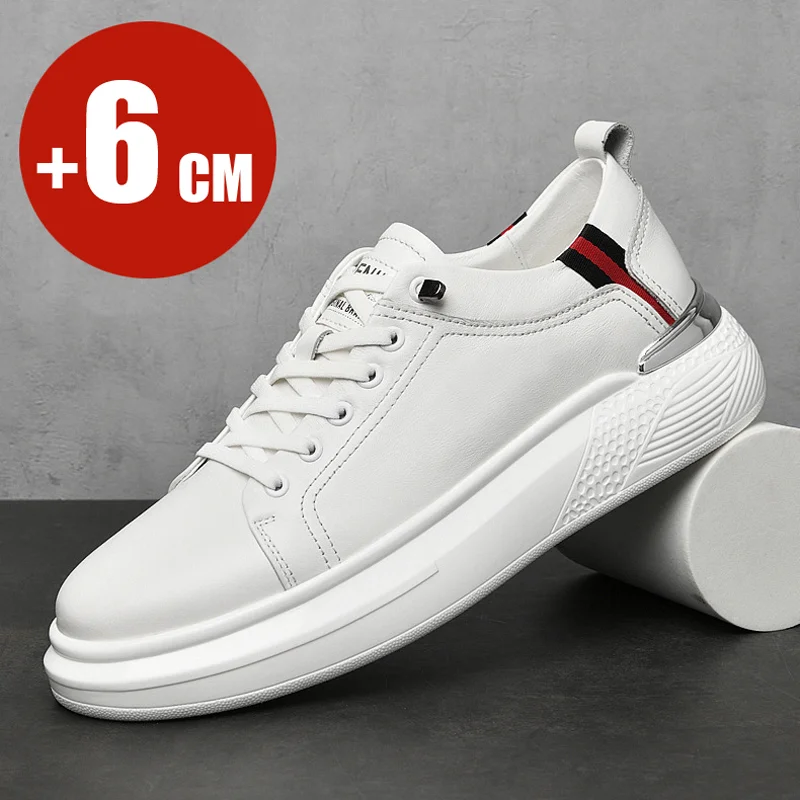 Cow Men Sneakers Elevator Shoes Hidden Heels Breathable Heightening Shoes 6cm Taller Men Leisure Fashion Lift Sports