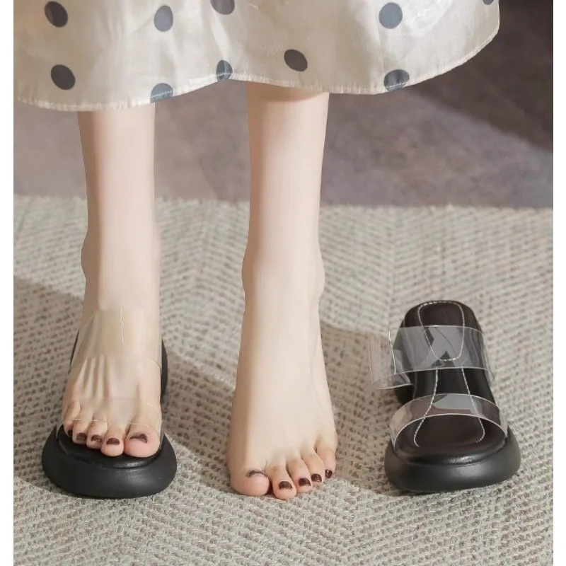Wan Ziyan French Transparent High-heeled Sandals Women's Summer Outerwear Thick-sole Thick-heeled Comfortable Soft-sole Sandals