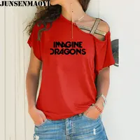 Woman t shirt Imagine Dragons Funny Tee Top Short Sleeve Female clothing T-Shirt Irregular Skew Cross Bandage Tops 2